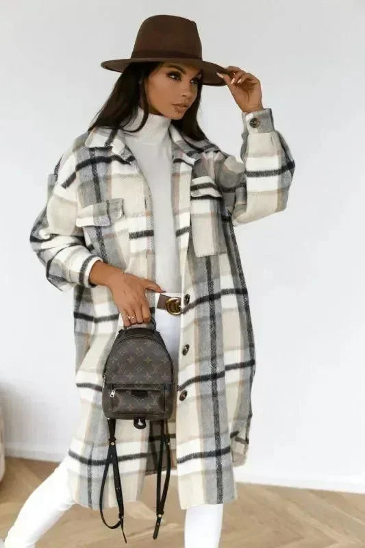 Women's Plaid Long Sleeve Shirt-Women's Shirts-LeStyleParfait