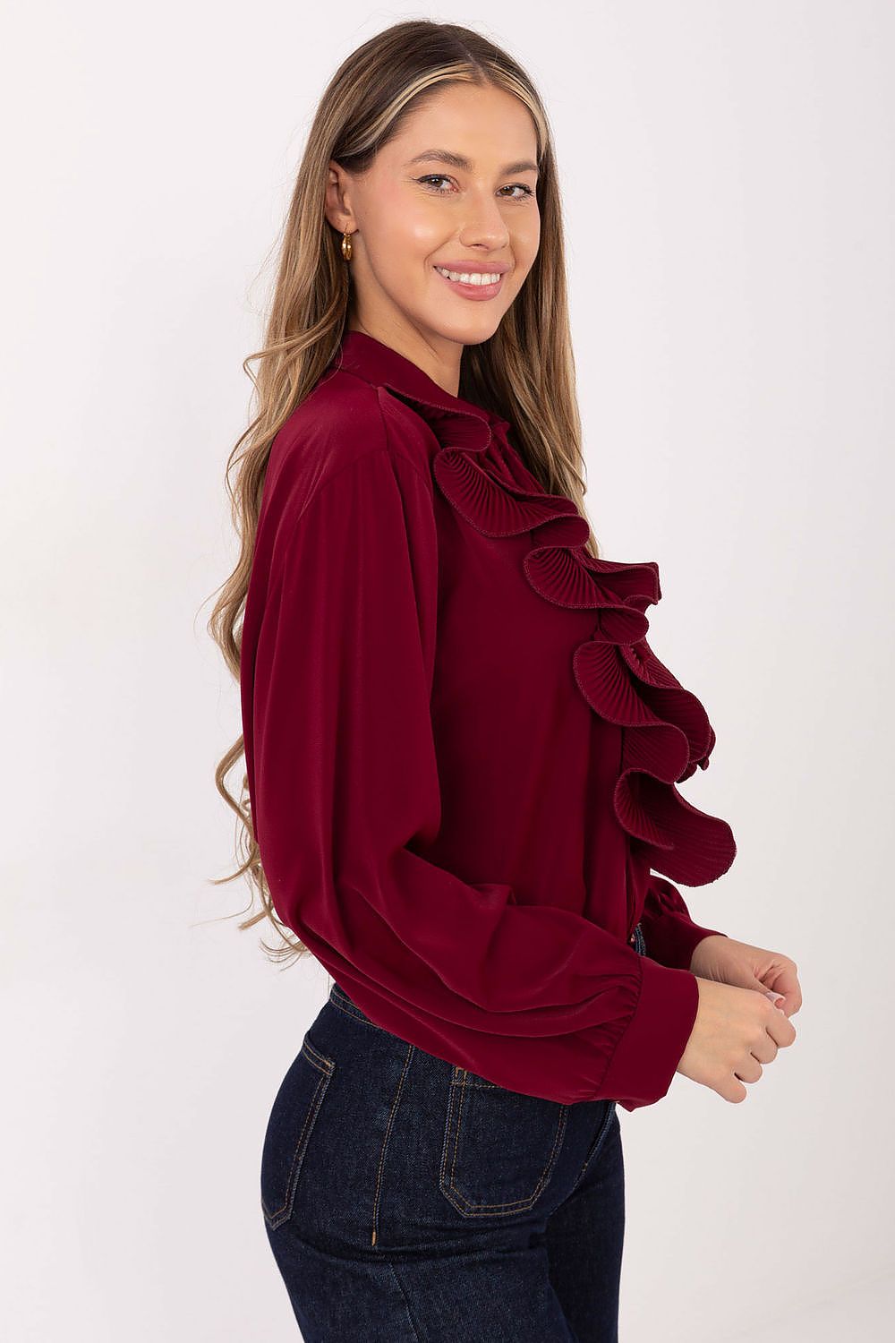 Women's Pleated Jabot Shirt — Beige-LeStyleParfait
