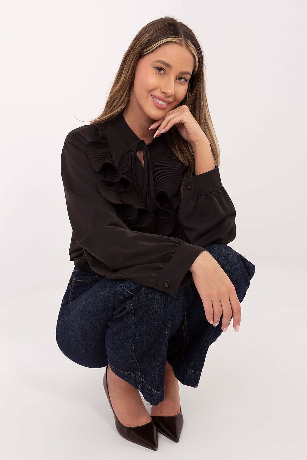 Women's Pleated Jabot Shirt — Beige-LeStyleParfait