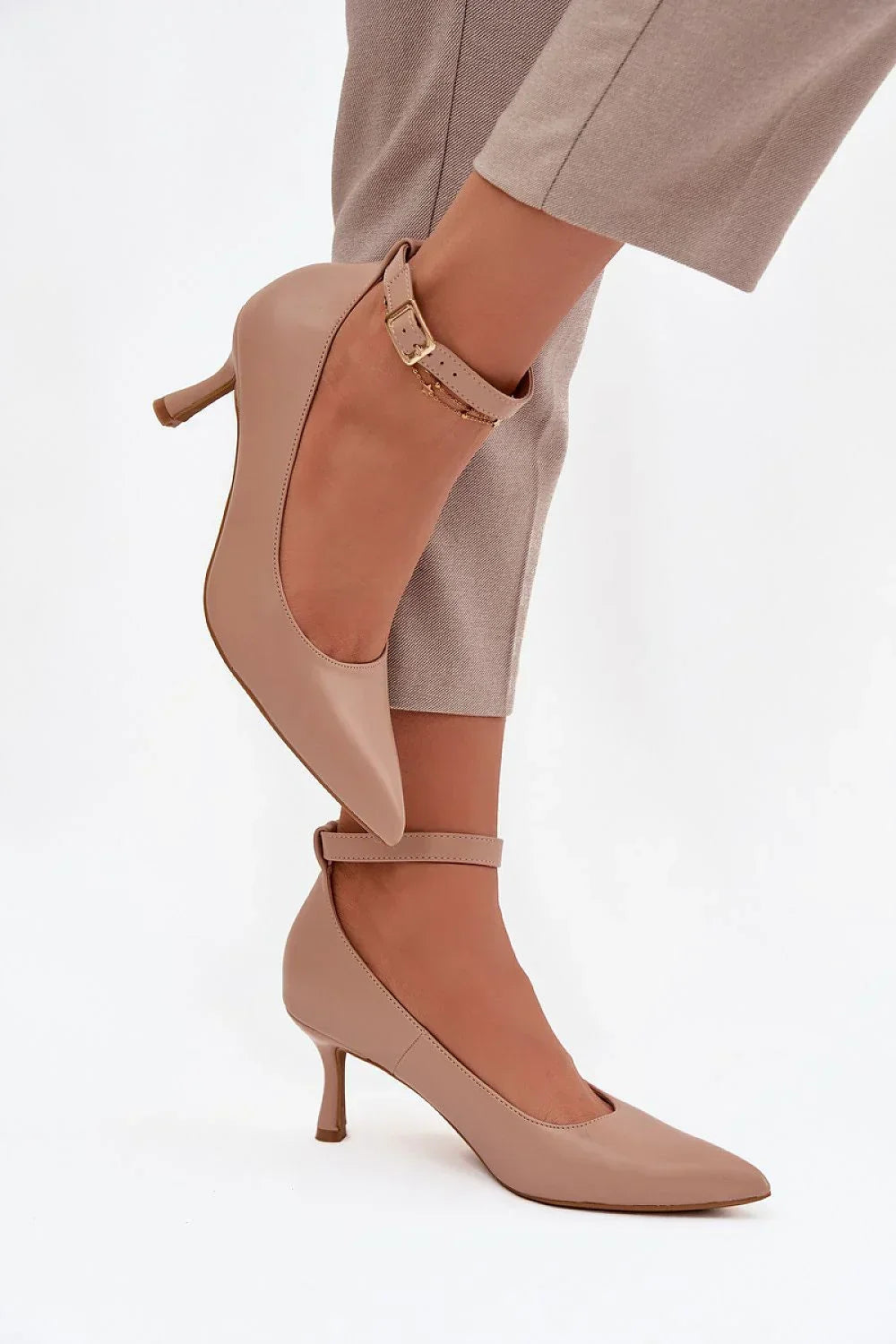 Women's Pointed Toe Ankle Strap Kitten Heel Pumps-Pumps Shoes-LeStyleParfait