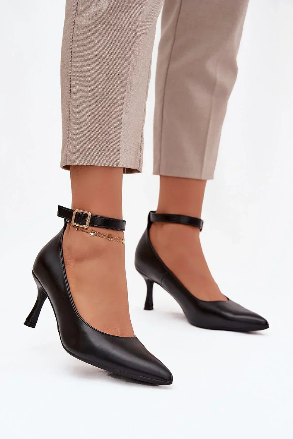 Women's Pointed Toe Ankle Strap Kitten Heel Pumps-Pumps Shoes-LeStyleParfait
