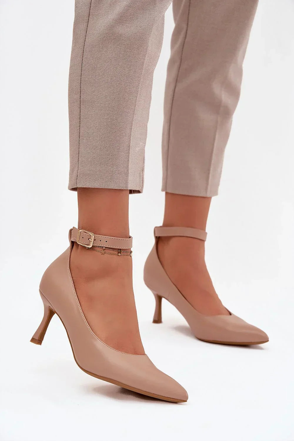 Women's Pointed Toe Ankle Strap Kitten Heel Pumps-Pumps Shoes-LeStyleParfait