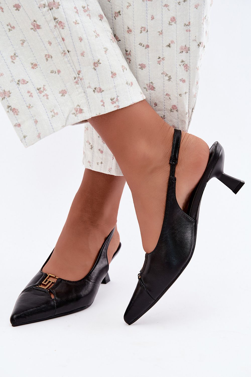 Women's Pointed Toe Slingback Block Heel Pumps-Pumps Shoes-LeStyleParfait