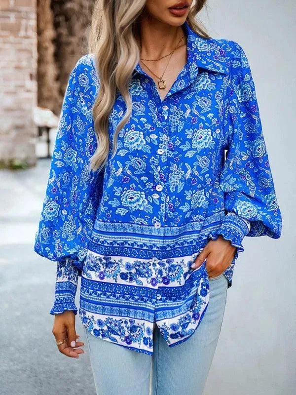 Women's Printed Long Sleeve Shirt-Women's Shirts-LeStyleParfait