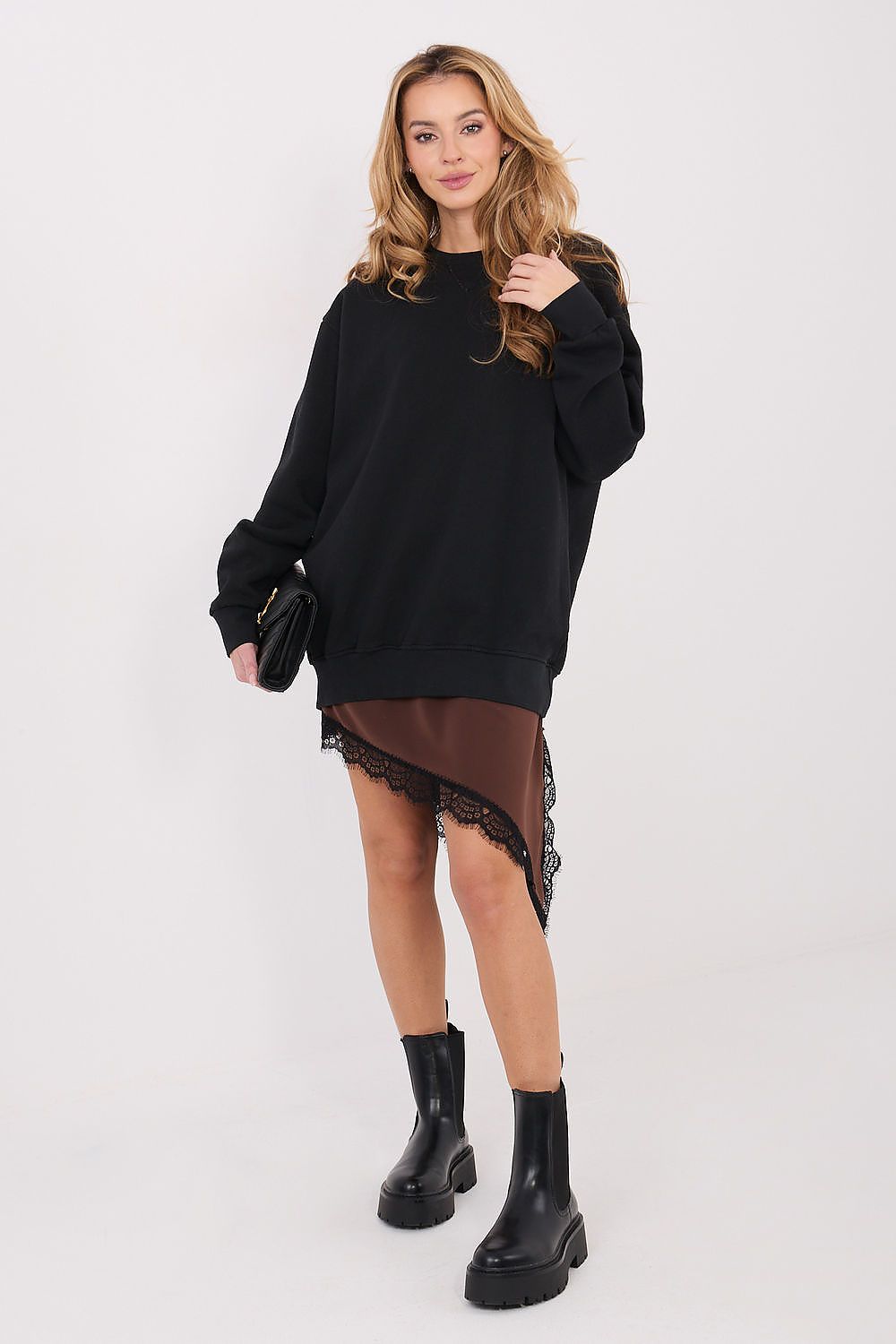 Women's Relaxed Plain Longline Sweatshirt — Black-Women Sweatshirt-LeStyleParfait