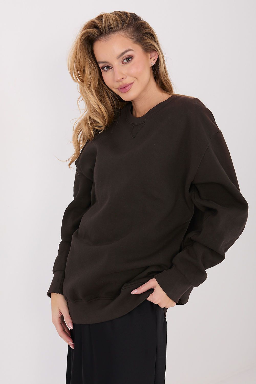 Women's Relaxed Plain Longline Sweatshirt — Black-Women Sweatshirt-LeStyleParfait