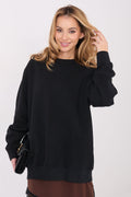 Women's Relaxed Plain Longline Sweatshirt — Black-Women Sweatshirt-LeStyleParfait