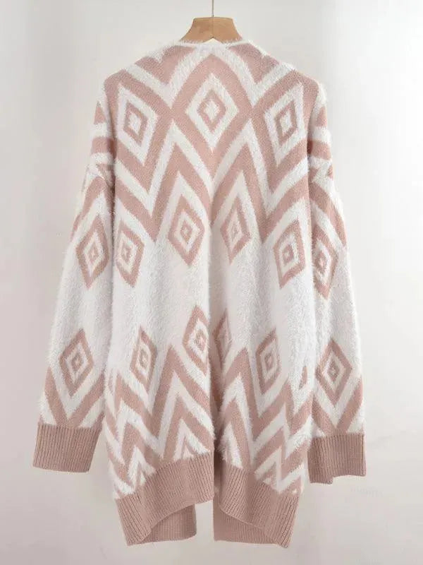 Women's Retro Diamond Longline Cardigan Sweater