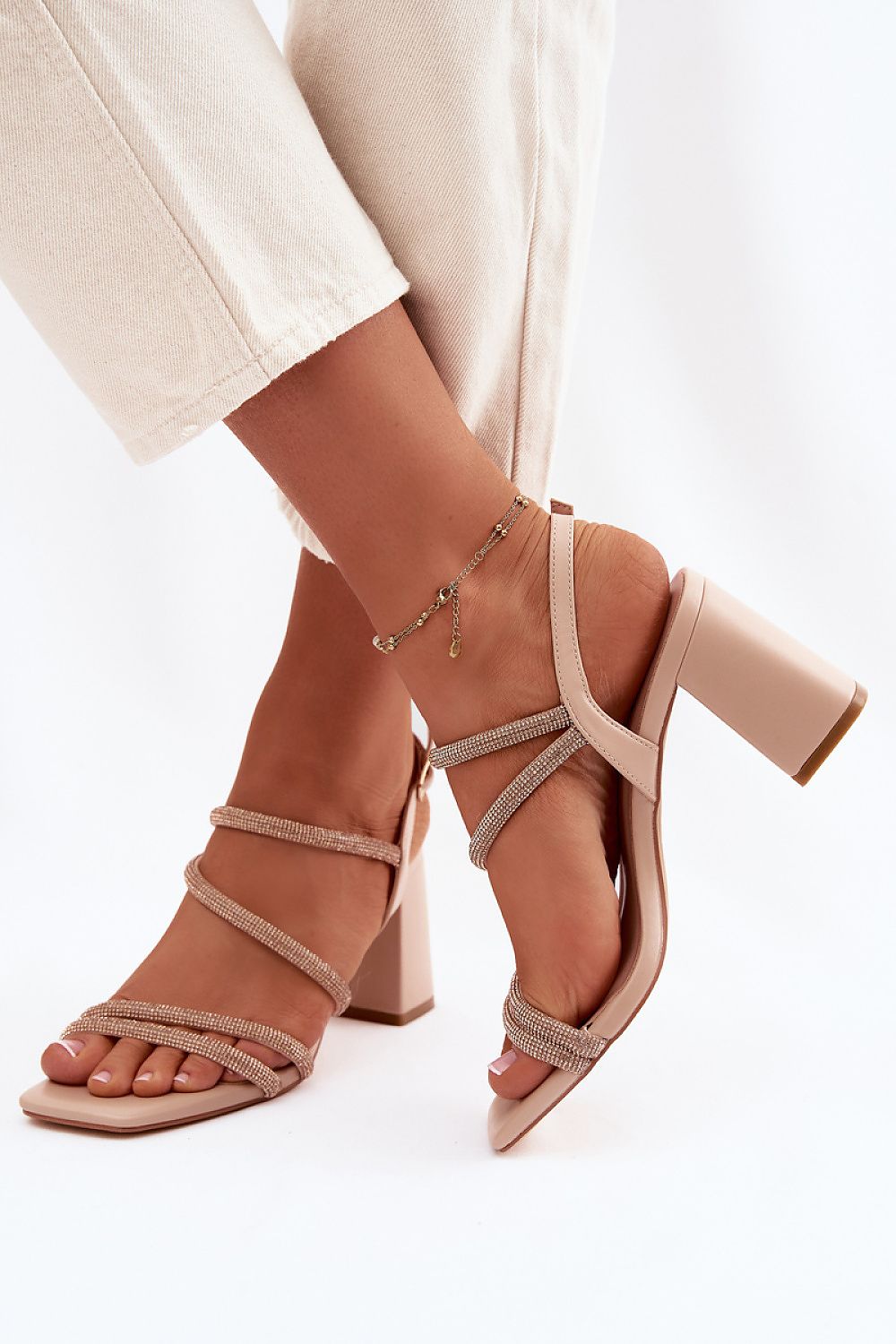 Women’s Rhinestone Wedding Block Sandals-Women's Sandals-LeStyleParfait