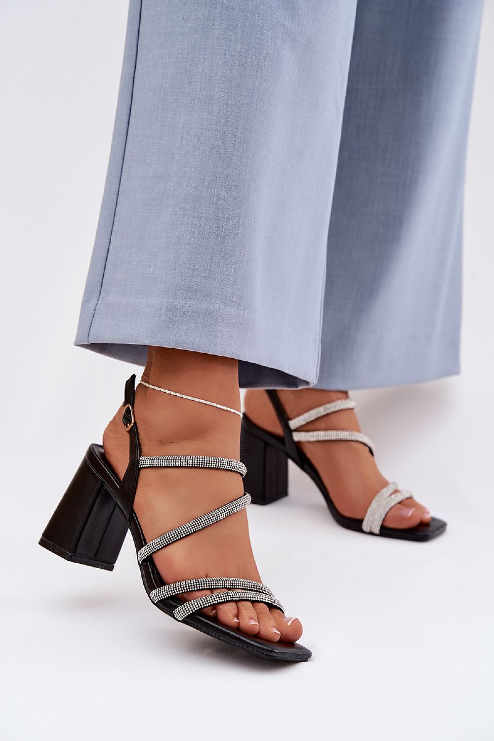 Women’s Rhinestone Wedding Block Sandals-Women's Sandals-LeStyleParfait
