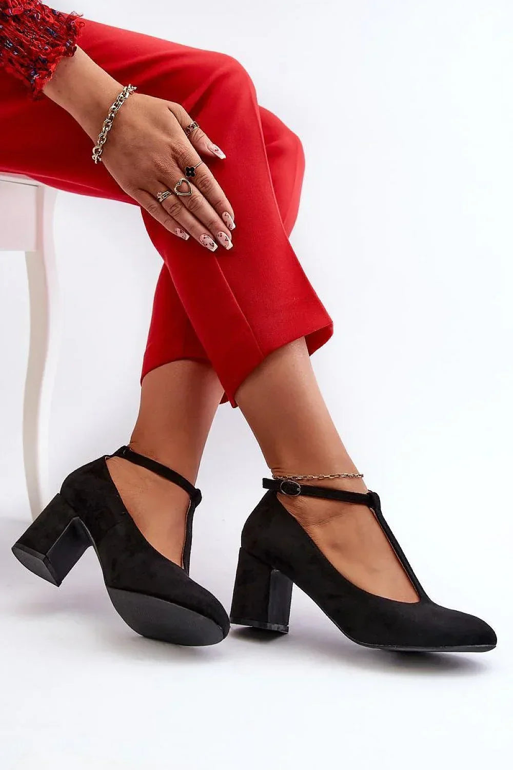Women's Round Toe Ankle-Strap Block Heel Pumps-Pumps Shoes-LeStyleParfait