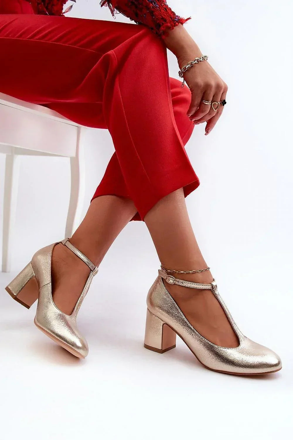 Women's Round Toe Ankle-Strap Block Heel Pumps-Pumps Shoes-LeStyleParfait