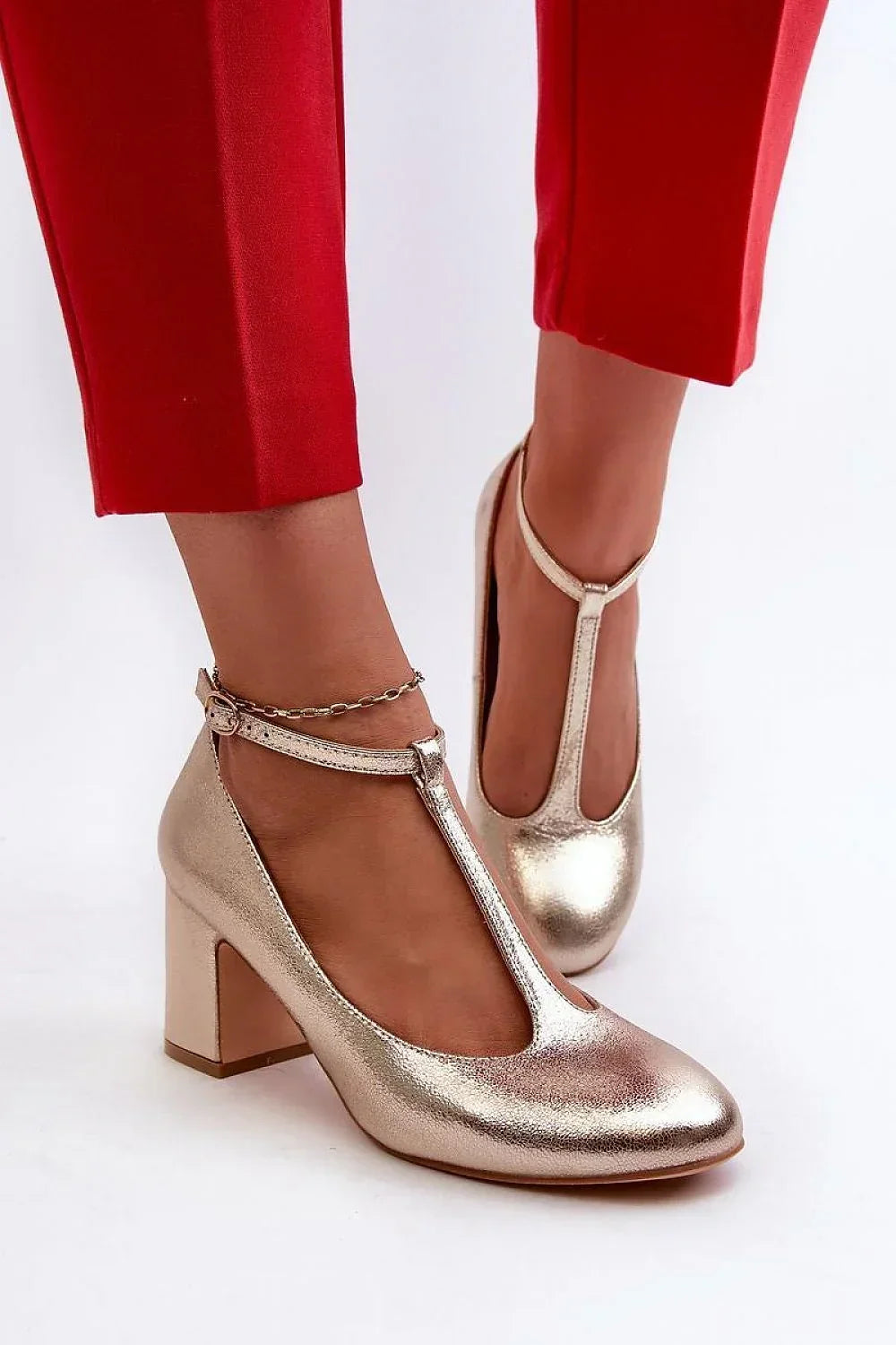 Women's Round Toe Ankle-Strap Block Heel Pumps-Pumps Shoes-LeStyleParfait