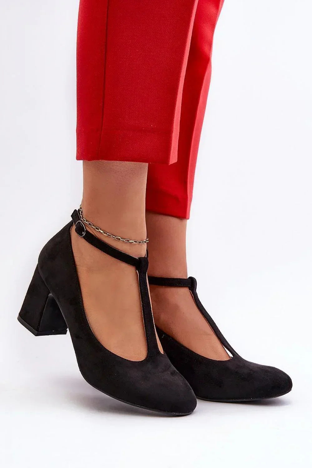 Women's Round Toe Ankle-Strap Block Heel Pumps-Pumps Shoes-LeStyleParfait