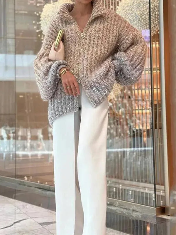 Women’s Sequin V-Neck Cardigan Sweater – Elegant Knit