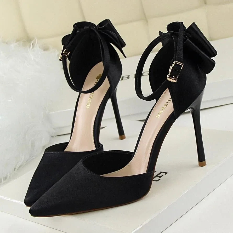 Women's Silk Satin Buckle Strap Stiletto Pumps-Pumps Shoes-LeStyleParfait