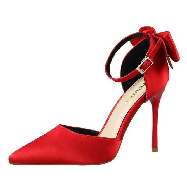 Women's Silk Satin Buckle Strap Stiletto Pumps-Pumps Shoes-LeStyleParfait