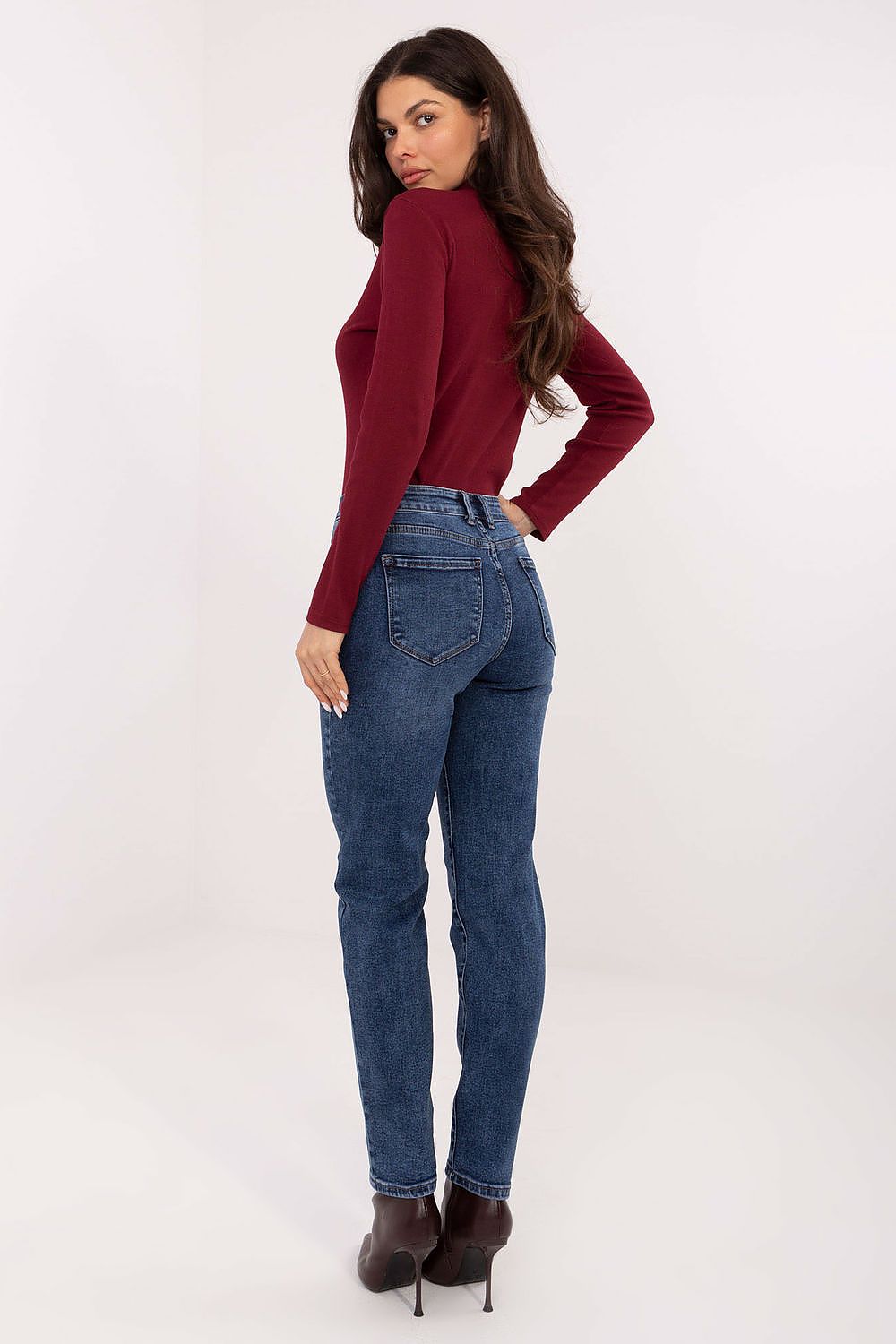 Women's Skinny Jeans - Blue Mid Rise Stretch Denim-Straight Leg Jeans-LeStyleParfait