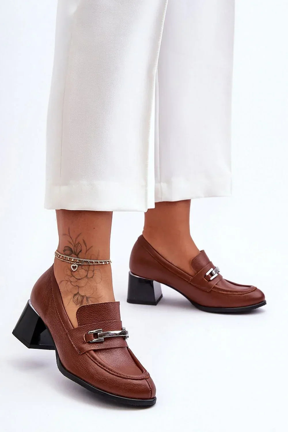 Women's Square Toe Leather Block Heel Pumps-Pumps Shoes-LeStyleParfait