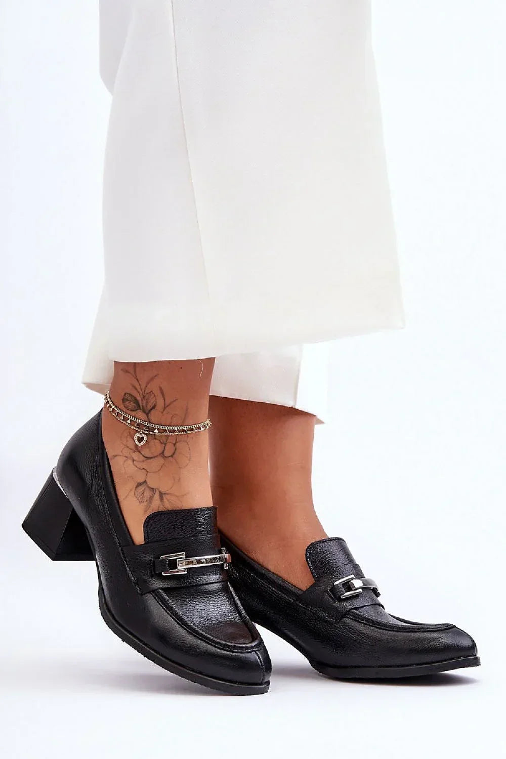 Women's Square Toe Leather Block Heel Pumps-Pumps Shoes-LeStyleParfait