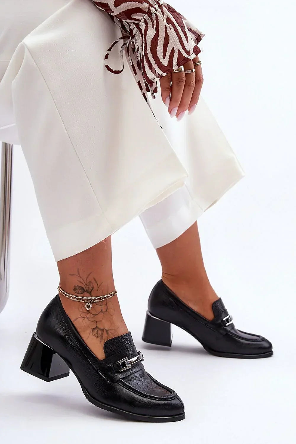 Women's Square Toe Leather Block Heel Pumps-Pumps Shoes-LeStyleParfait