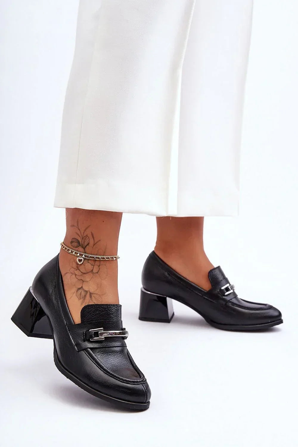 Women's Square Toe Leather Block Heel Pumps-Pumps Shoes-LeStyleParfait