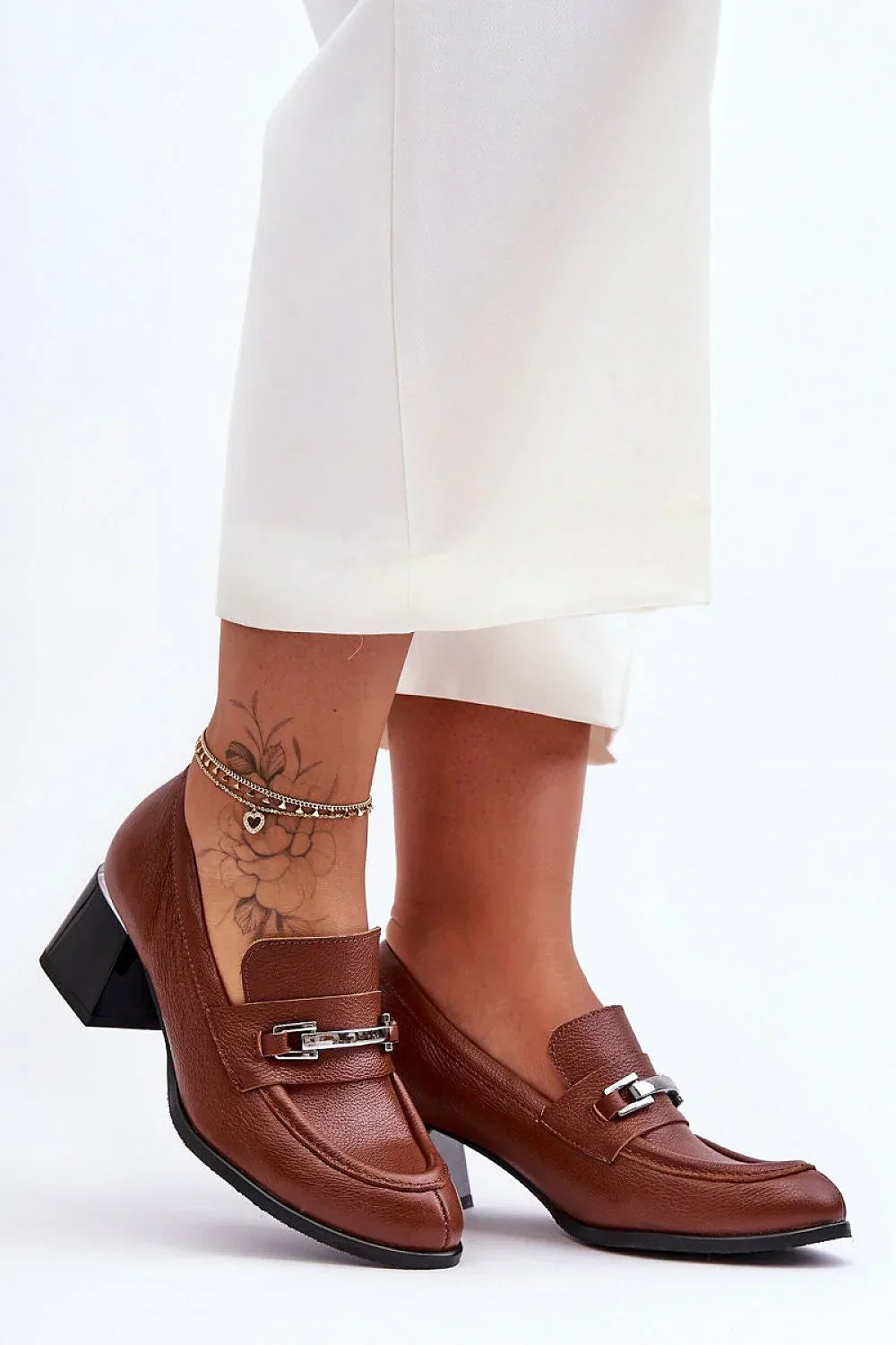 Women's Square Toe Leather Block Heel Pumps-Pumps Shoes-LeStyleParfait