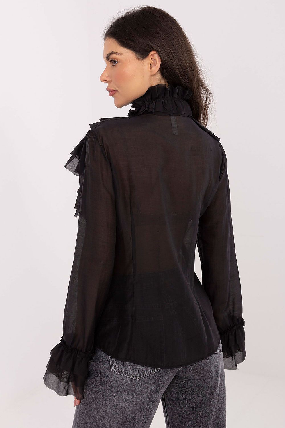 Women's Stand Collar Elegant Shirt — Black-LeStyleParfait