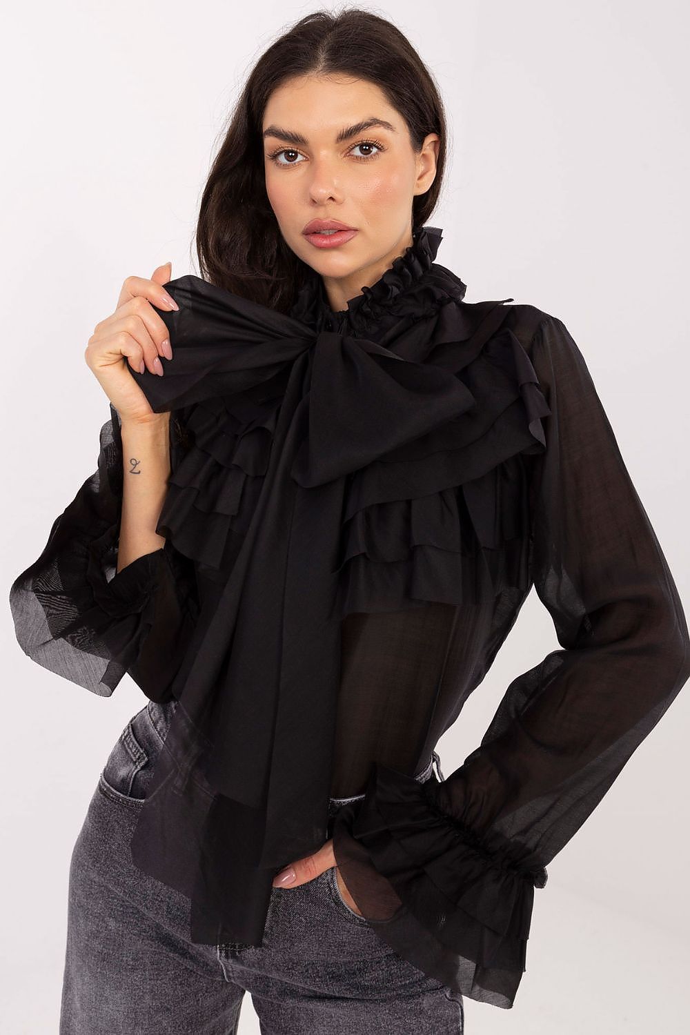 Women's Stand Collar Elegant Shirt — Black-LeStyleParfait