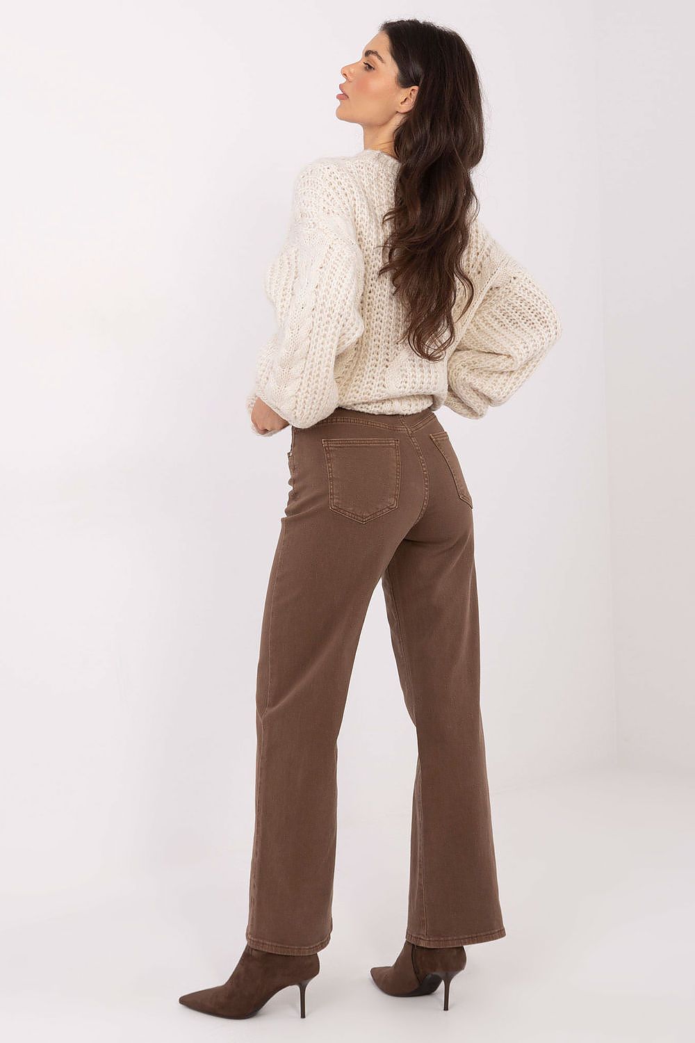 Women's Straight Leg Jeans - Brown Cotton High Waist-Straight Leg Jeans-LeStyleParfait