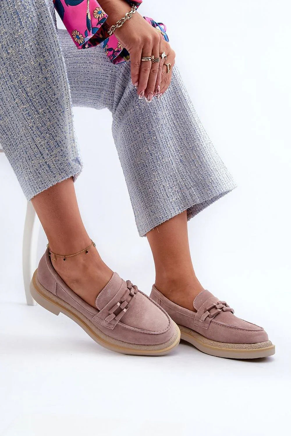 Women’s suede apron toe moccasin loafers, comfortable casual women’s suede loafers for work in spring and autumn