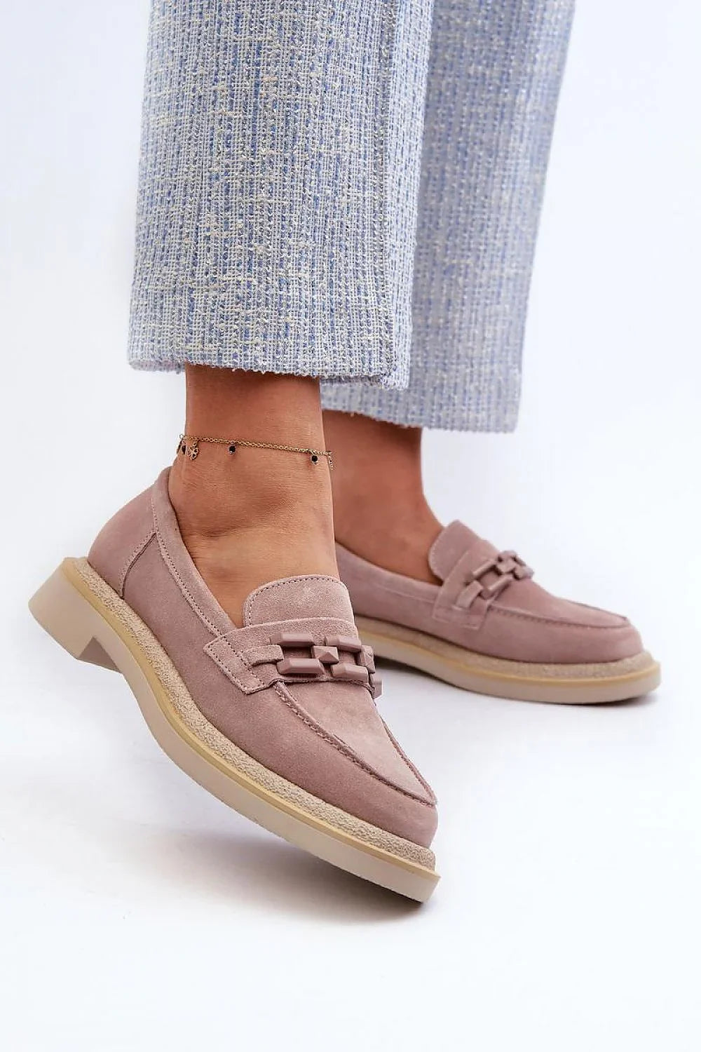Women’s suede apron toe moccasin loafers, comfortable casual women’s suede loafers for work in spring and autumn