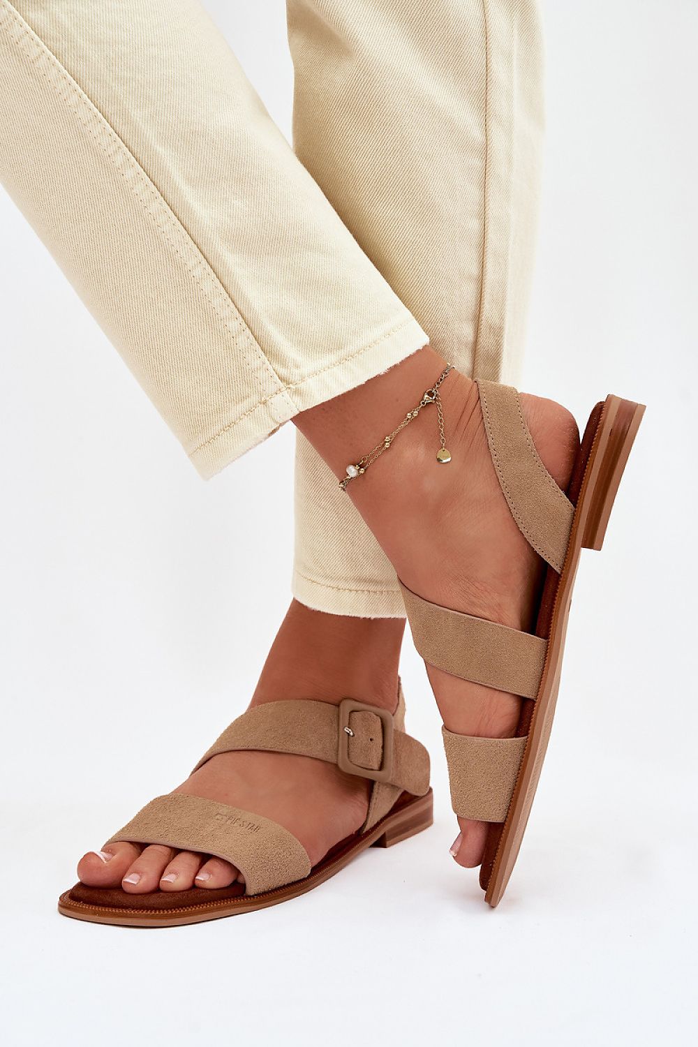 Women’s Suede Buckle Flat Sandals-Women's Sandals-LeStyleParfait
