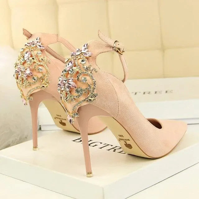Women's Suede-Look Buckle Strap Stiletto Pumps-Pumps Shoes-LeStyleParfait