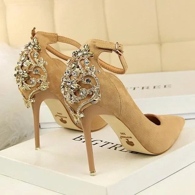 Women's Suede-Look Buckle Strap Stiletto Pumps-Pumps Shoes-LeStyleParfait