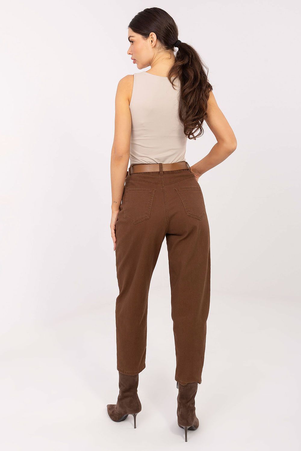 Women's Tapered Jeans - Brown High Waist Ankle Denim-Straight Leg Jeans-LeStyleParfait