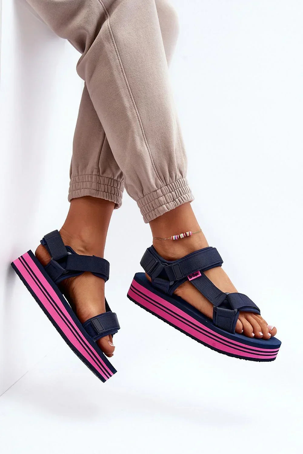 Women’s Textile Velcro Platform Sandals-Women's Sandals-LeStyleParfait