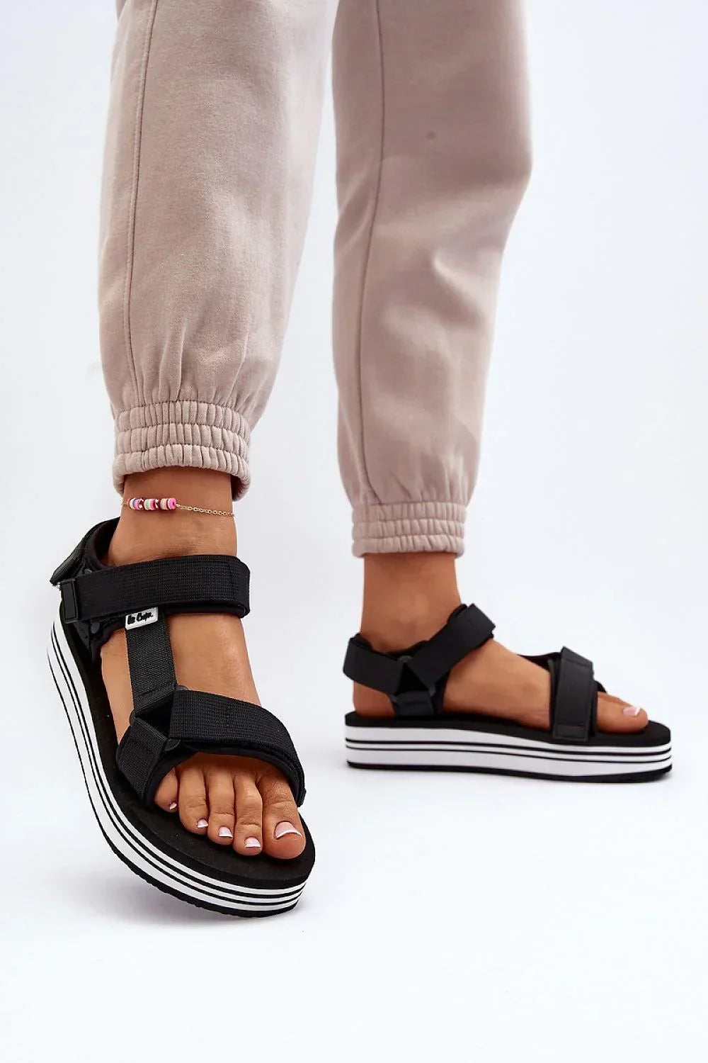 Women’s Textile Velcro Platform Sandals-Women's Sandals-LeStyleParfait