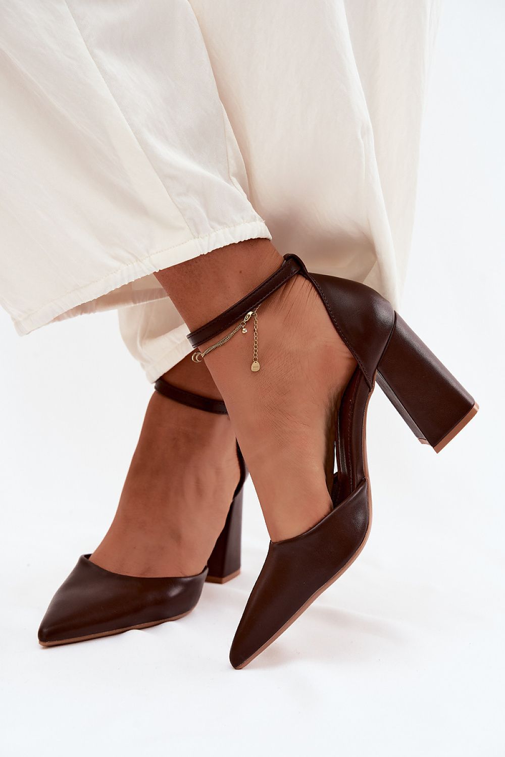 Women's Vegan Ankle Strap Block Heel Pumps-Pumps Shoes-LeStyleParfait