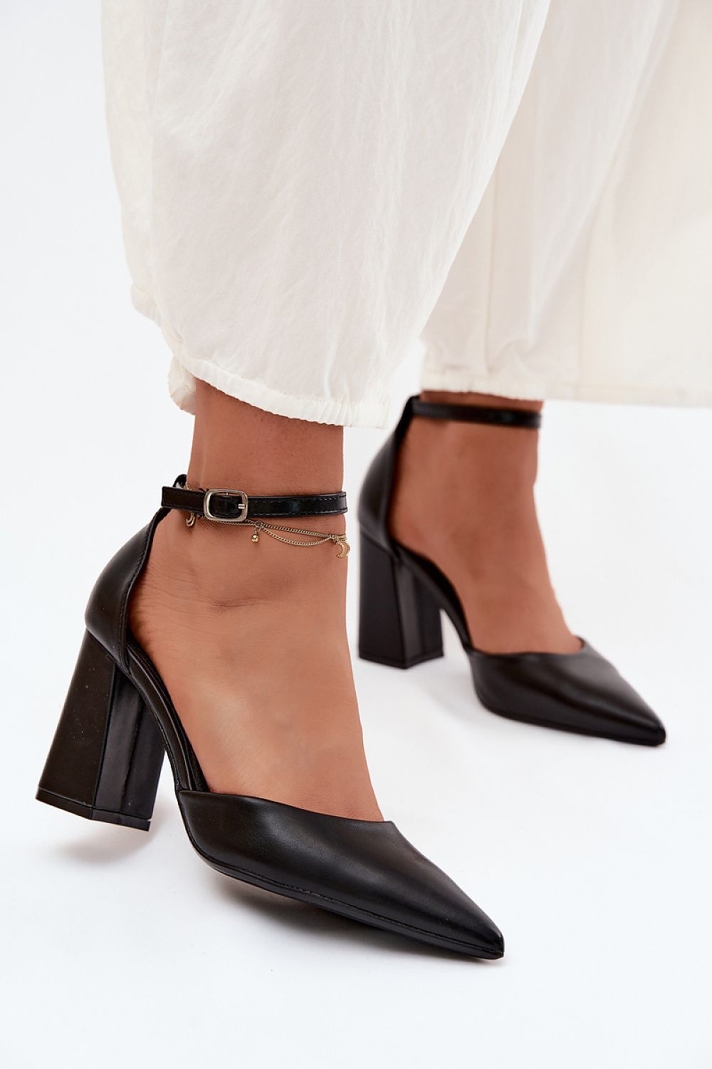 Women's Vegan Ankle Strap Block Heel Pumps-Pumps Shoes-LeStyleParfait