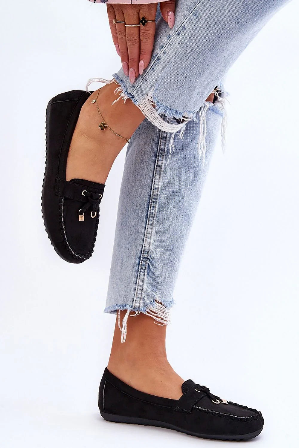 Women’s vegan blue spring moccasin loafers, flat casual women’s vegan moccasin loafers for spring and autumn