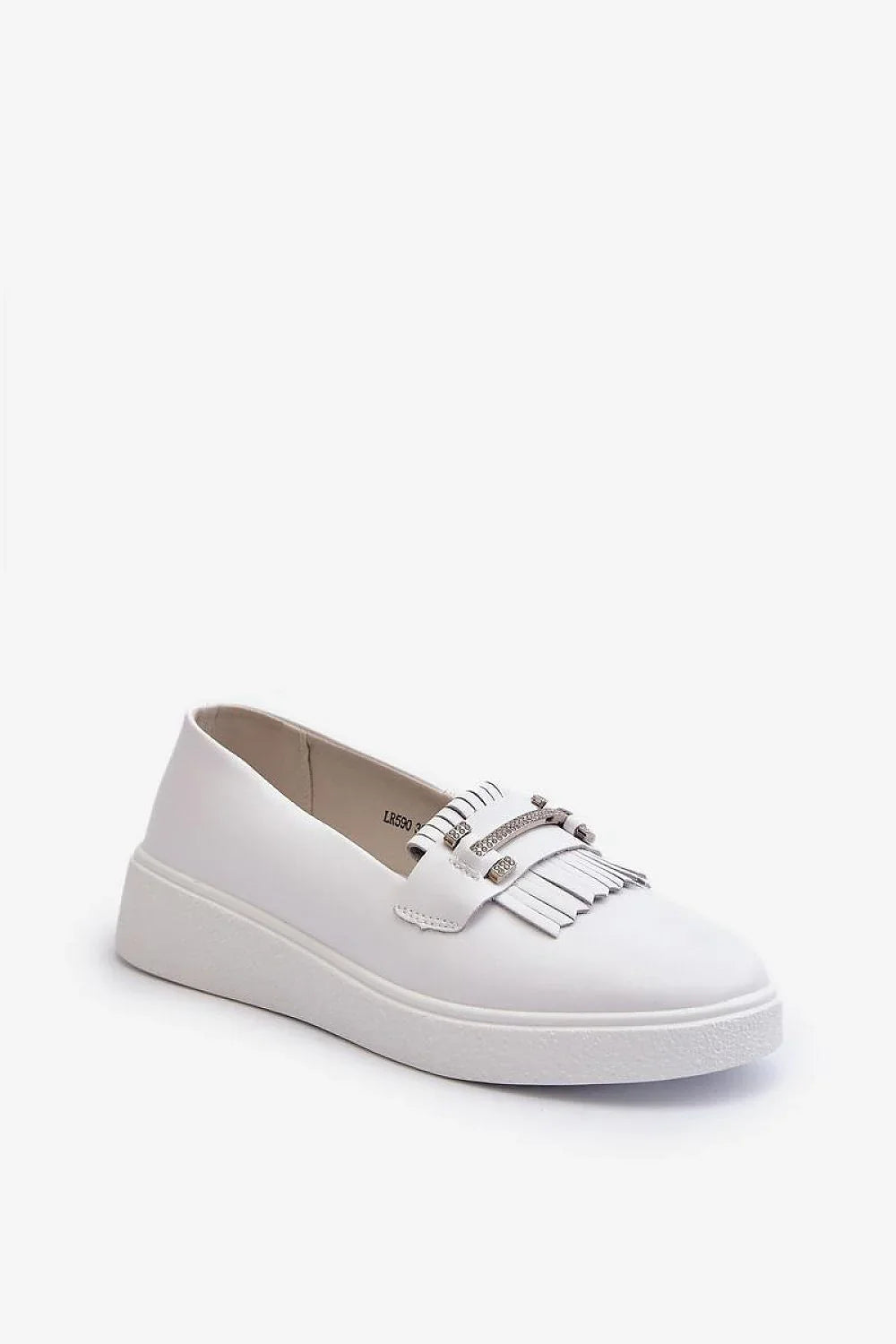 Women’s white leather tassel platform loafers, chunky white women’s platform loafers from Platform Shoes