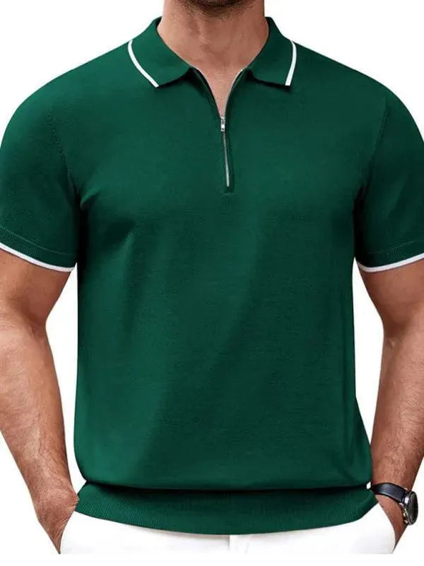 Zipper Knitted Men Polo Shirt-Polo Shirt-LeStyleParfait