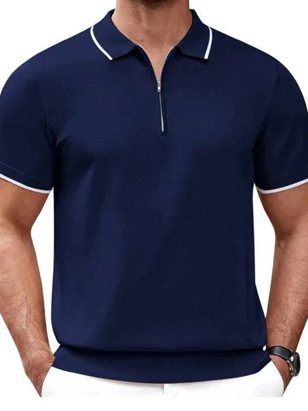 Zipper Knitted Men Polo Shirt-Polo Shirt-LeStyleParfait