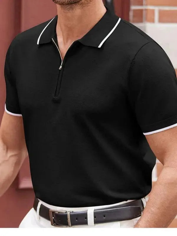Zipper Knitted Men Polo Shirt-Polo Shirt-LeStyleParfait