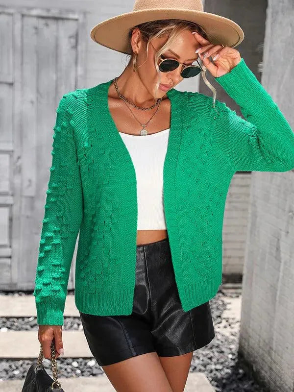 Women's 3D Textured V-Neck Button Cardigan Sweater