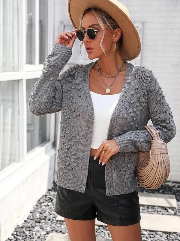 Women's 3D Textured V-Neck Button Cardigan Sweater