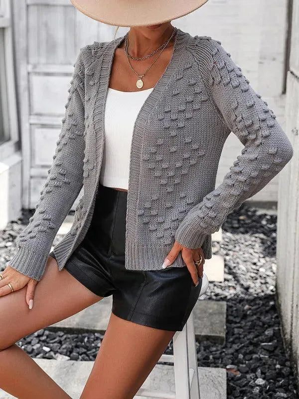 Women's 3D Textured V-Neck Button Cardigan Sweater