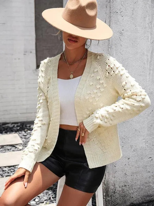 Women's 3D Textured V-Neck Button Cardigan Sweater