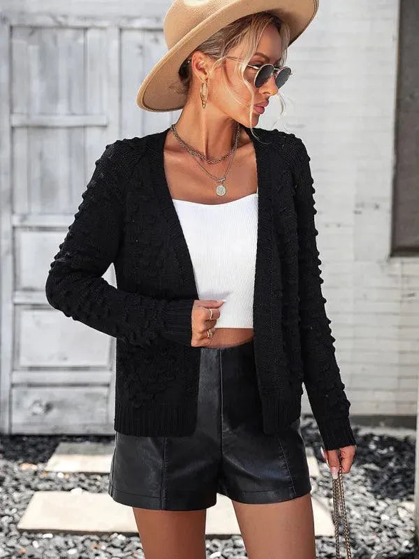 Women's 3D Textured V-Neck Button Cardigan Sweater